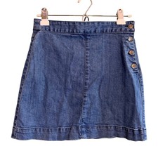 Harper Heritage Women Button Side Casual Mini Denim A-Line Jean Skirt Blue Small