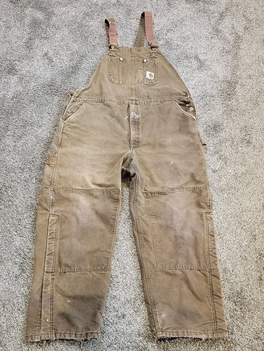 Vintage Carhartt Duck Bib Overalls Men 46X30 Brown R27 Lined