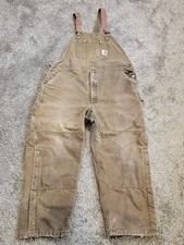 Vintage Carhartt Duck Bib Overalls Men 46X30 Brown R27 Lined Distressed Thrashed