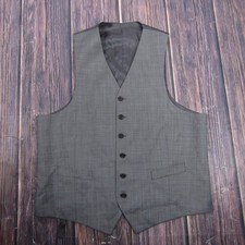Suit Vest Mens L Gray Check Belted 6-Button 3 Piece Formal Business Waistcoat