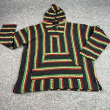 Mexican Baja Hoodie Drug Rug Mens L Black Yellow Striped Hippie Boho Festival