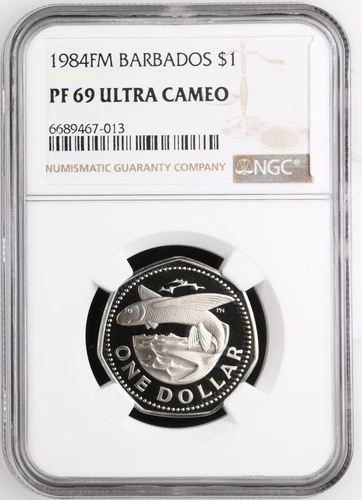 1984 FM BARBADOS $ 1 Dollar Heptagonal - NGC PF 69 ULTRA CAMEO