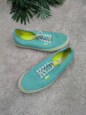 Vans Authentic Shoes Mens Size 8.5 Teal Canvas Low Top Skate Neon Green