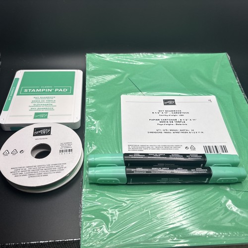 Stampin Up SHY SHAMROCK Lot of Cardstock, Ink Pad, Ribbon & Blends