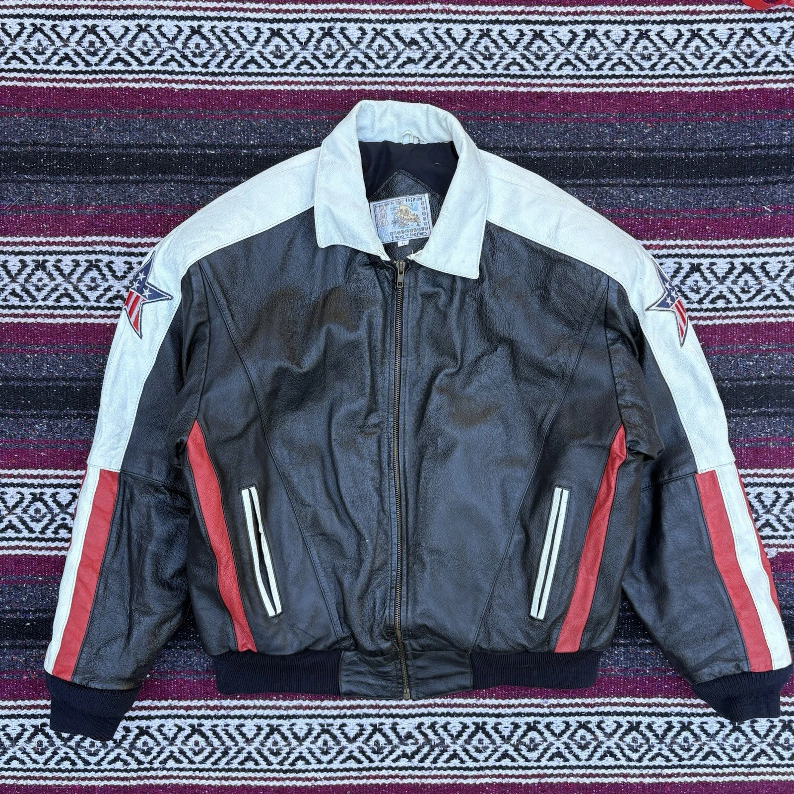 vintage 80s gino leather usa american flag racing bomber jacket L easy rider image 3