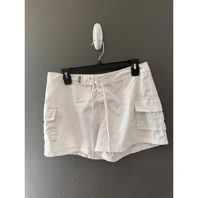 Beach Rays White Cargo Board Shorts Womens Y2k 7 Lace Up Drawstring Swim Surf