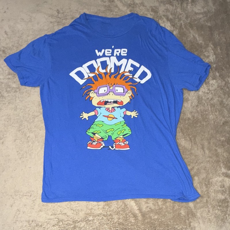 Nickelodeon Rugrats Chuckie "We're Doomed" Blue Graphic T-Shirt 2xl