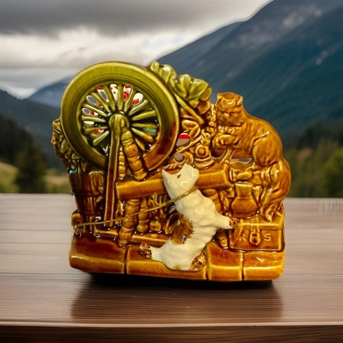 McCoy Scottie Dog and Cat on a Spinning Wheel Planter