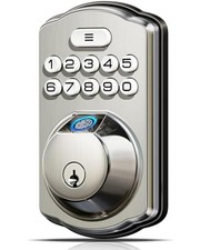 KS02A Fingerprint Keyless Entry Door Lock, Auto Lock, Satin Nickel Traditional