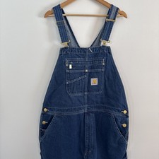Carhartt Blue Cotton Denim Jeans Bib Overalls Men 38x34 Workwear Relaxed Comfort
