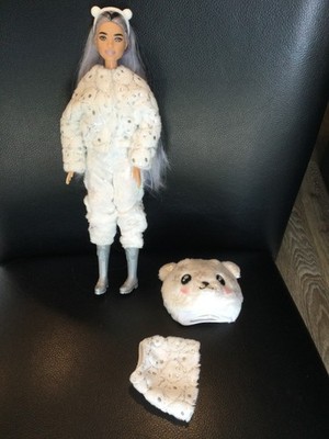 SNOW WHITE POLAR BEAR BARBIE CUTIE REVEAL PLUSH COSTUME DOLL MATTEL HJL64 