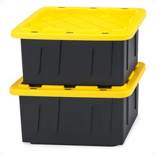 HOMZ 2-Pack Durabilt, Heavy Duty Plastic Storage Bins with Lids, 15 Gallon, Blac