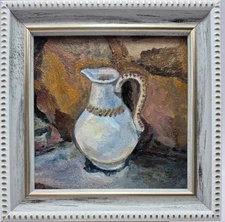 Оригінальна олійна картина, підписана, в рамці. глечик. Натюрморт. 4x4 дюйми.