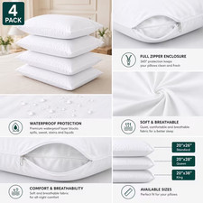 Zippered Pillow Protector Waterproof Quilted Microfiber Hypoallergenic Cover
