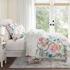 Rowan Washed Linen Colorful Floral King 3 Pc Comforter Bedding Set