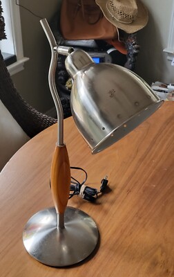 Vintage MCM Lite Source Silver & Light Wood Articulated Modern Designer  Lamp