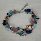 Lapis Chips Pearl Glass Seed Bead Bracelet Multi Strand Boho Beach Lobster Claw