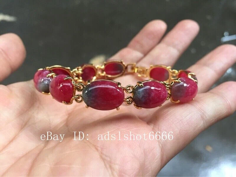 Pulsera china tallada a mano de jade rosa natural Foto 4 de 4