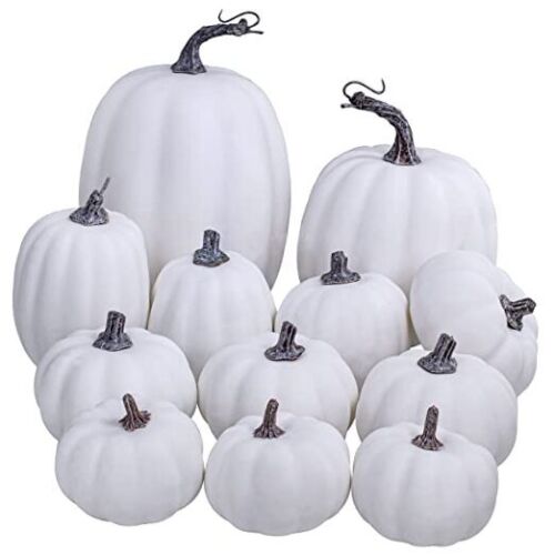 Artificial White Pumpkins Bulk Faux Harvest Pumpkins for Fall Wedding