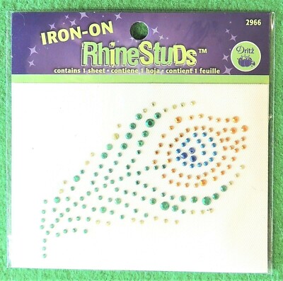 Flower Dritz Iron-On RhineStuds Craft Decoration Green, Gold & Blue #2966 New 