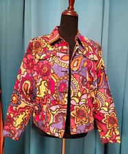 Lark Lane Jacket Womens Bright Floral Whimsical Button Up 14 Art to Wear