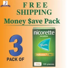 3 X Nicorette Gum 2mg FRUITFUSION Suger Free 105pieces