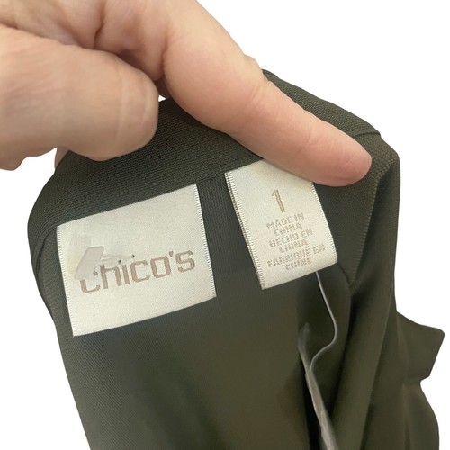 Chicos Utility Jumpsuit Medium/1 Ruffle Green Button Down Straight Leg Classic - Picture 6 of 8