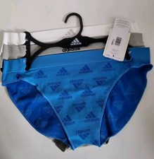 ADIDAS 3 Pair Bikini Underwear Panties Signature Logo Women Size Large Blue
