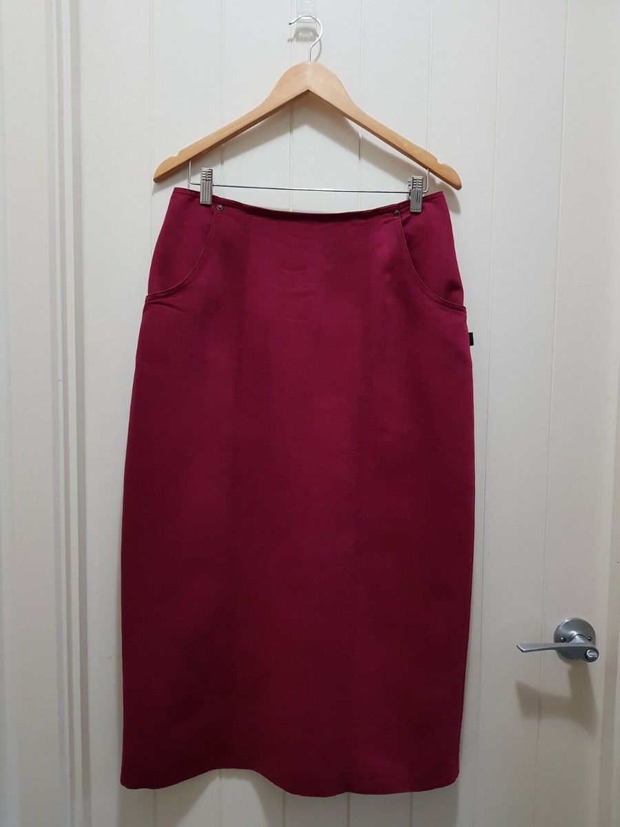 Vintage 90s Eurovogue Midi Pencil Skirt Pockets Maroon Size XL/16