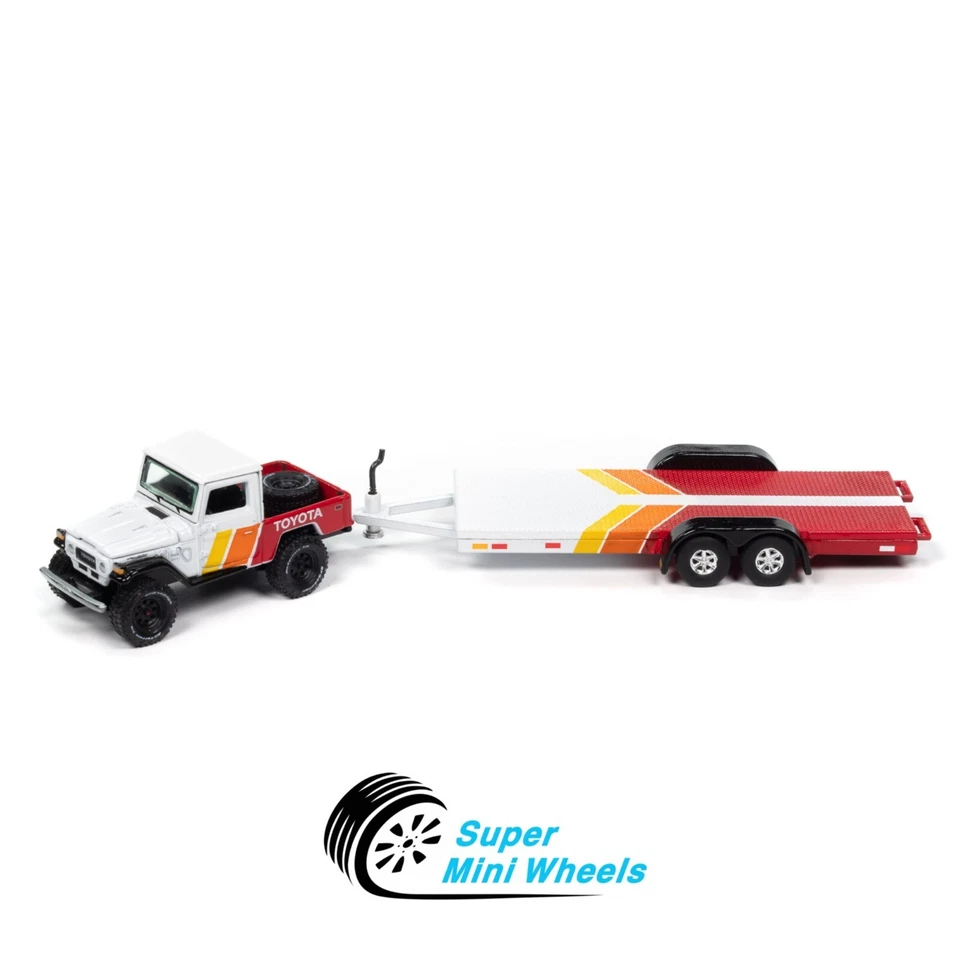 Johnny Lightning 1:64 - 1980 Toyota Land Cruiser w/Open Car Trailer – White - Image 2 of 3
