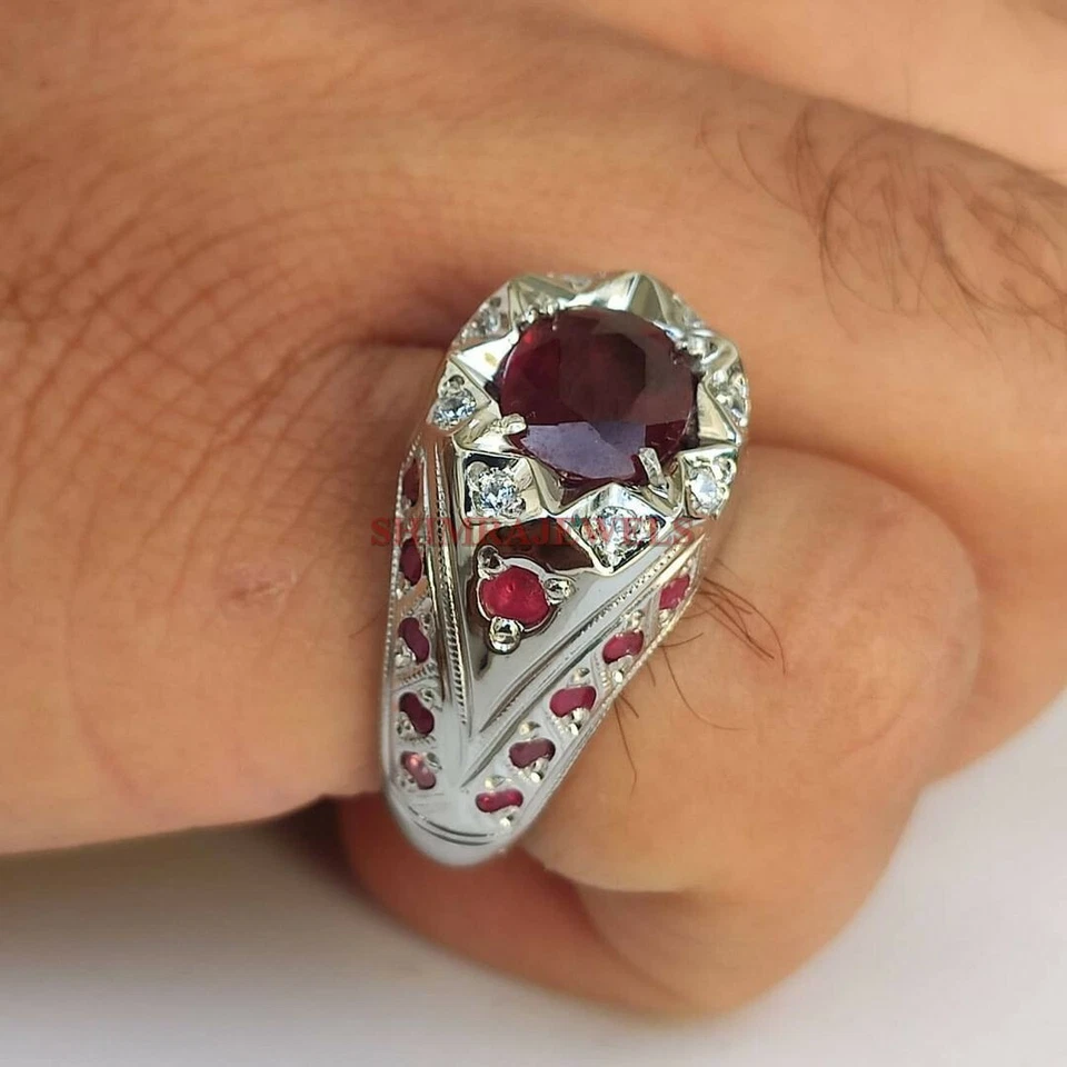 Heizbarer Rubin Edelstein Mit 925 Sterling Silberring Für Männer #680 - Bild 1 von 4