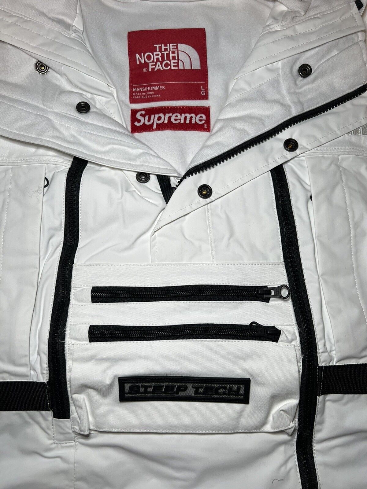 DS RARE SS16 SUPREME x THE NORTH FACE STEEP TECH HOODED JACKET WHITE SZ L  TNF