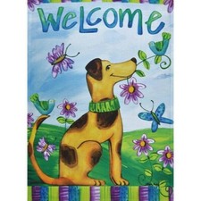 SMILING DOG WELCOME 12.5" X 18" GARDEN FLAG 27-3323-110 FLIP IT RAIN OR SHINE