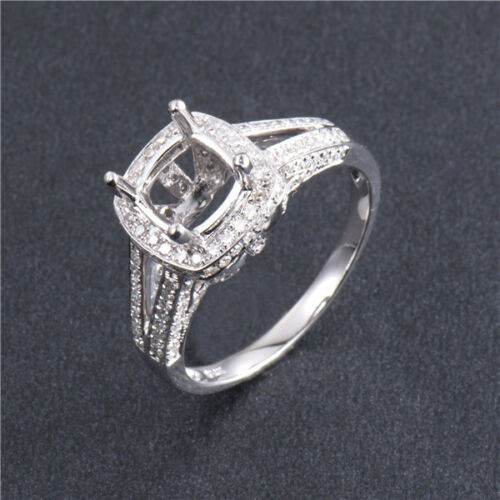 Cushion Cut 6x6mm 14K White Gold Natural Diamond Semi Mount Ring Setting