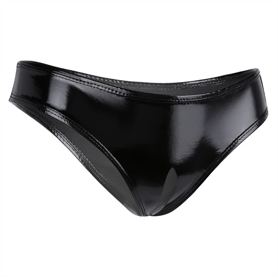 DE Damen Wetlook Ouvertslip Kunstleder Schritt offen Strings Slip Panty Hotpants - Bild 4 von 4