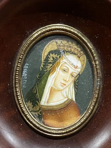 Miniature - Portrait De La Vierge Marie - Signée - Afbeelding 1 van 5