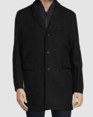 Michael Kors Men's Black Solid Slim Fit Wool Blend Overcoat Jacker Size 44R