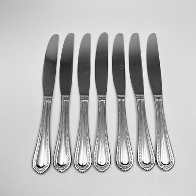  Mikasa Stainless Dinner Knife Regent Bead Flatware Beaded Outline Vietnam 7Pc