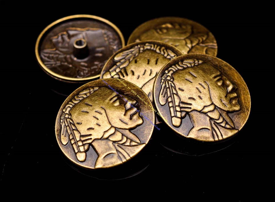 10X VINTAGE BRASS WESTERN NICKEL INDIAN HEAD LEATHERCRAFT SADDLE BRIDLE CONCHOS - Image 2 of 4