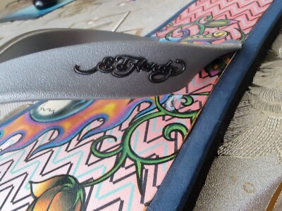Rare Vintage Unique Men\'s Ed Hardy by Christian Audigier Flip Flops Size 11 / 12 Rare Vintage Unique Men main image 3