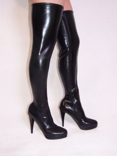 Overknee Stiefel Latex schwarz rot 36-46 Fetisch Domina - Bild 1 von 1