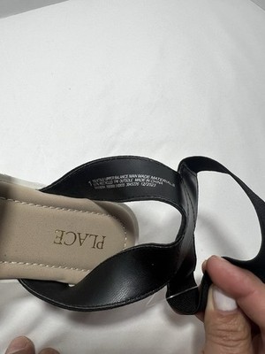 PLACE Girls' Black Strappy Sandals Adjustable Hook & Loop Flat Open Toe Summer
