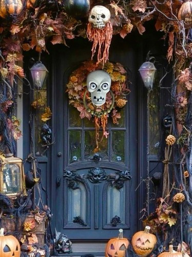 Grandin Road Halloween Francese Vittoriano Gotico Teschio Occhi Battiporta Musica - Foto 2 di 5