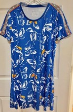Adidas Dress Womens Large Blue FARM Rio Butterfly Print Short Sleeve Lightweight