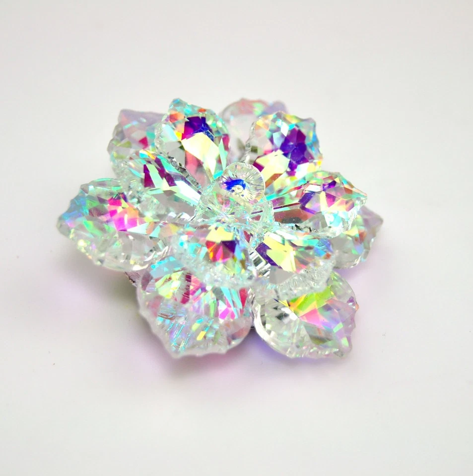 Broches de flores de estrás de cristal blanco broche de aurora boreal prendedor regalo Foto 3 de 4