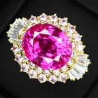 Gleaming Magenta Pink Tourmaline Oval 9.35Ct 925 Sterling Silver 24K Gold Rings