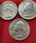 Washington Silver Quarters Lot of 3 1964-D 1962-D 1955 As Shown