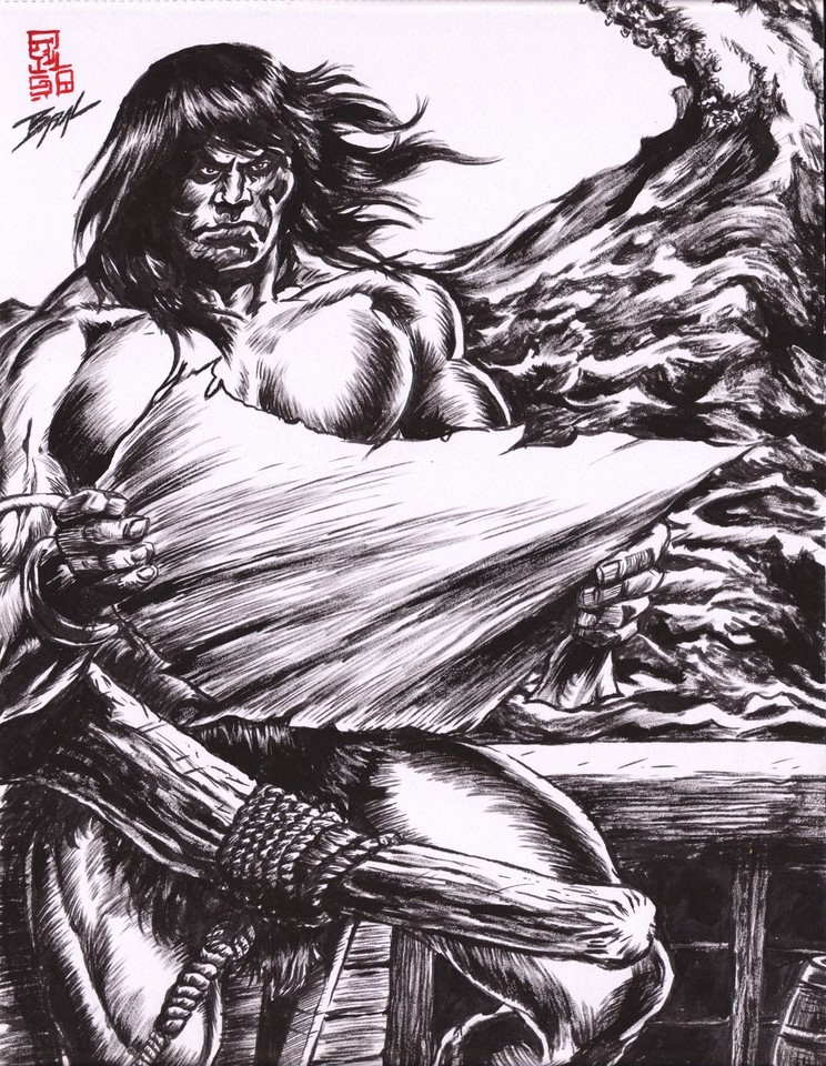 Bazal, �ngel/ Conan the Pirate. Tribute to John Buscema. 11,7x16,5in. COA Comic Art