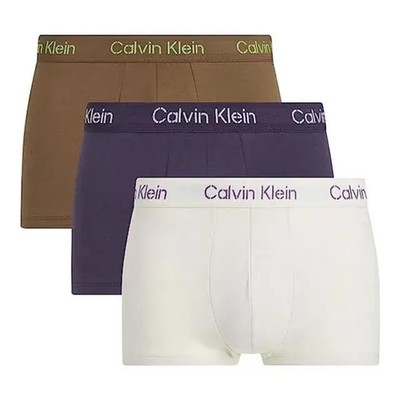 Calvin Klein 3er Pack Low Rise Trunks Cotton Stretch - Bone White/Navy/Coffee