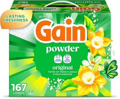 Gain Powder Laundry Detergent, Original Scent, 167 Loads, 154 OZ Free Shipping